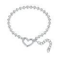 925 Sterling Silver 16+5cm White Gold Plated Heart Bracelet for Women