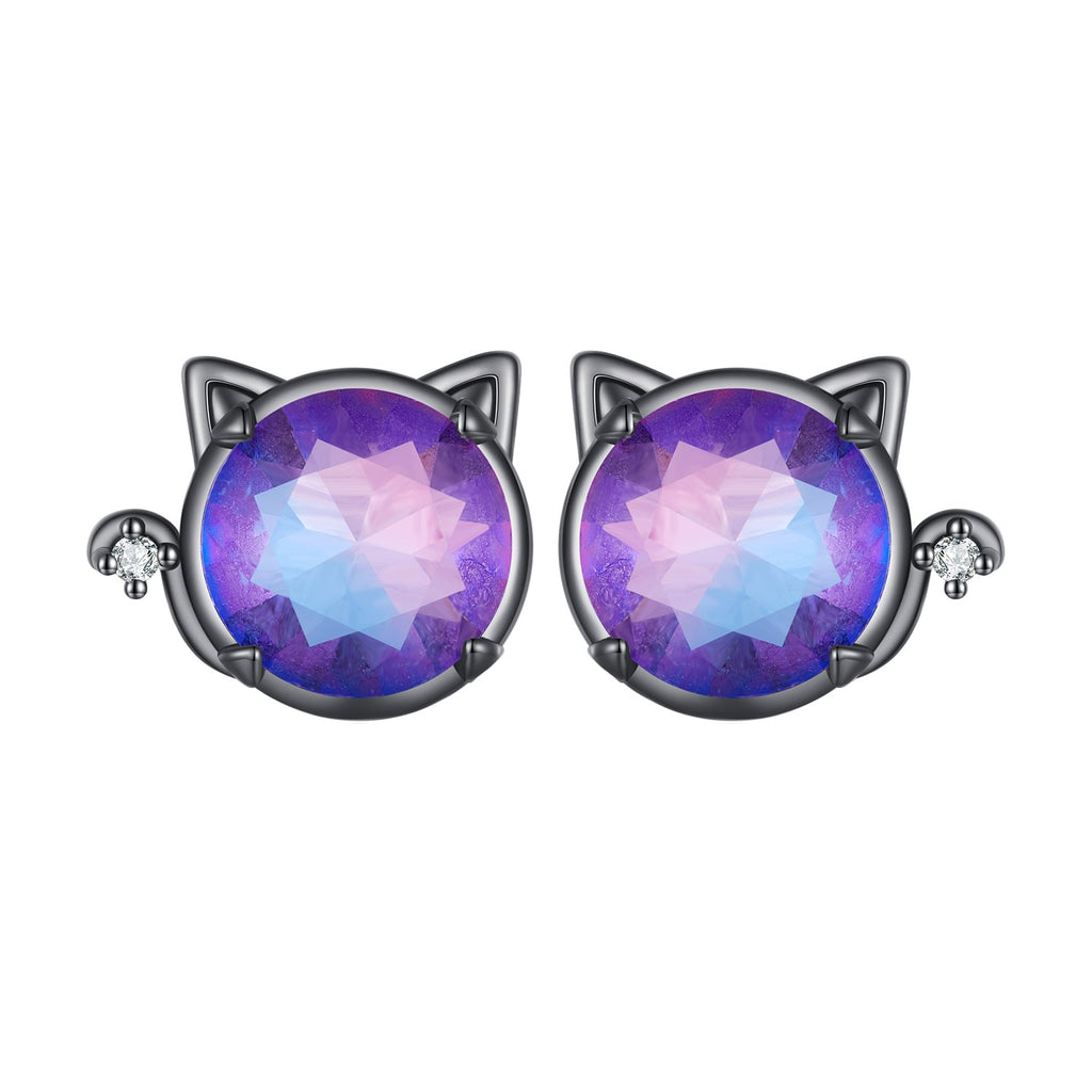 925 Sterling Silver Earrings with Pavé CZ and Transparent Glass in Black Gold, 1.0*1.2cm, for Women