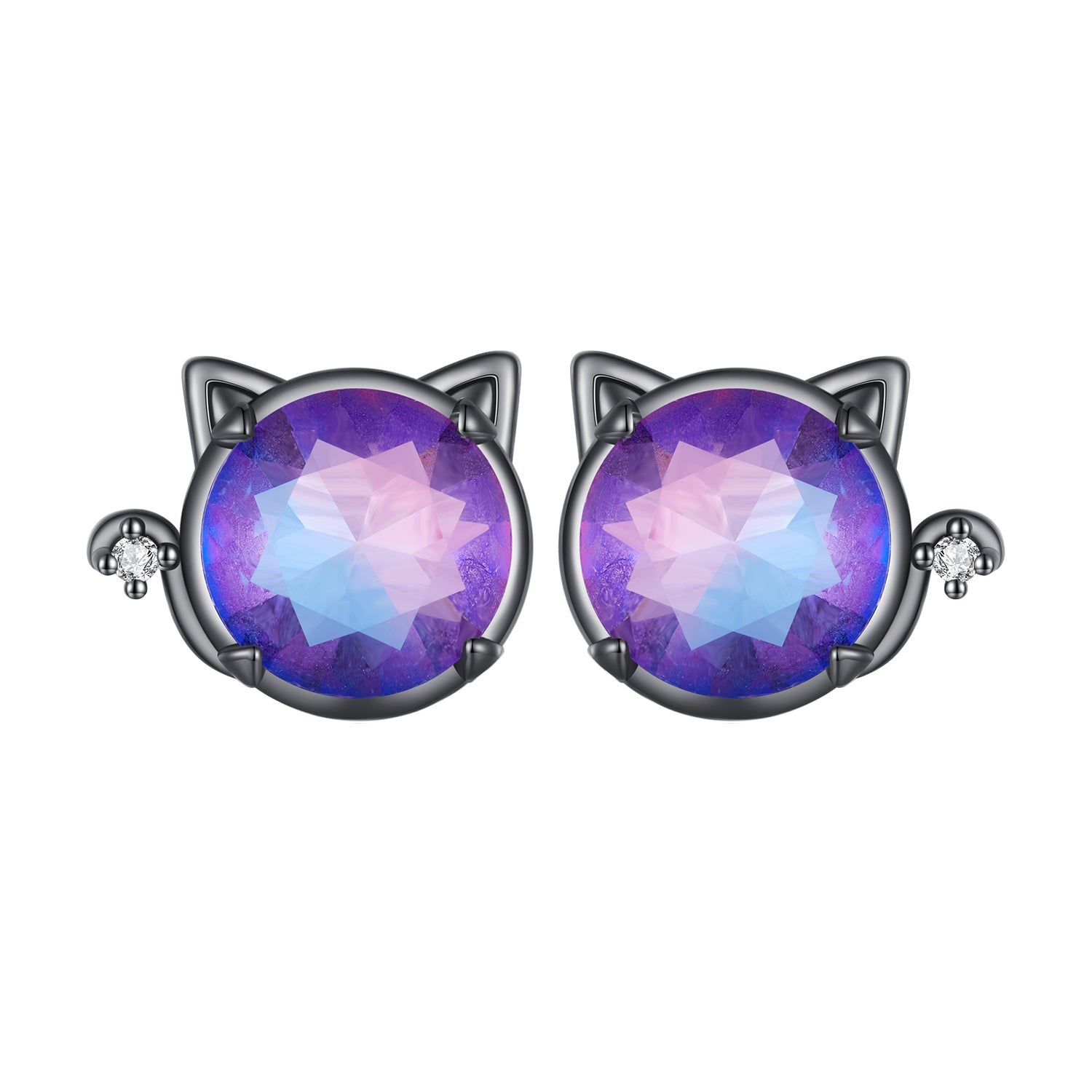 925 Sterling Silver Earrings with Pavé CZ and Transparent Glass in Black Gold, 1.0*1.2cm, for Women