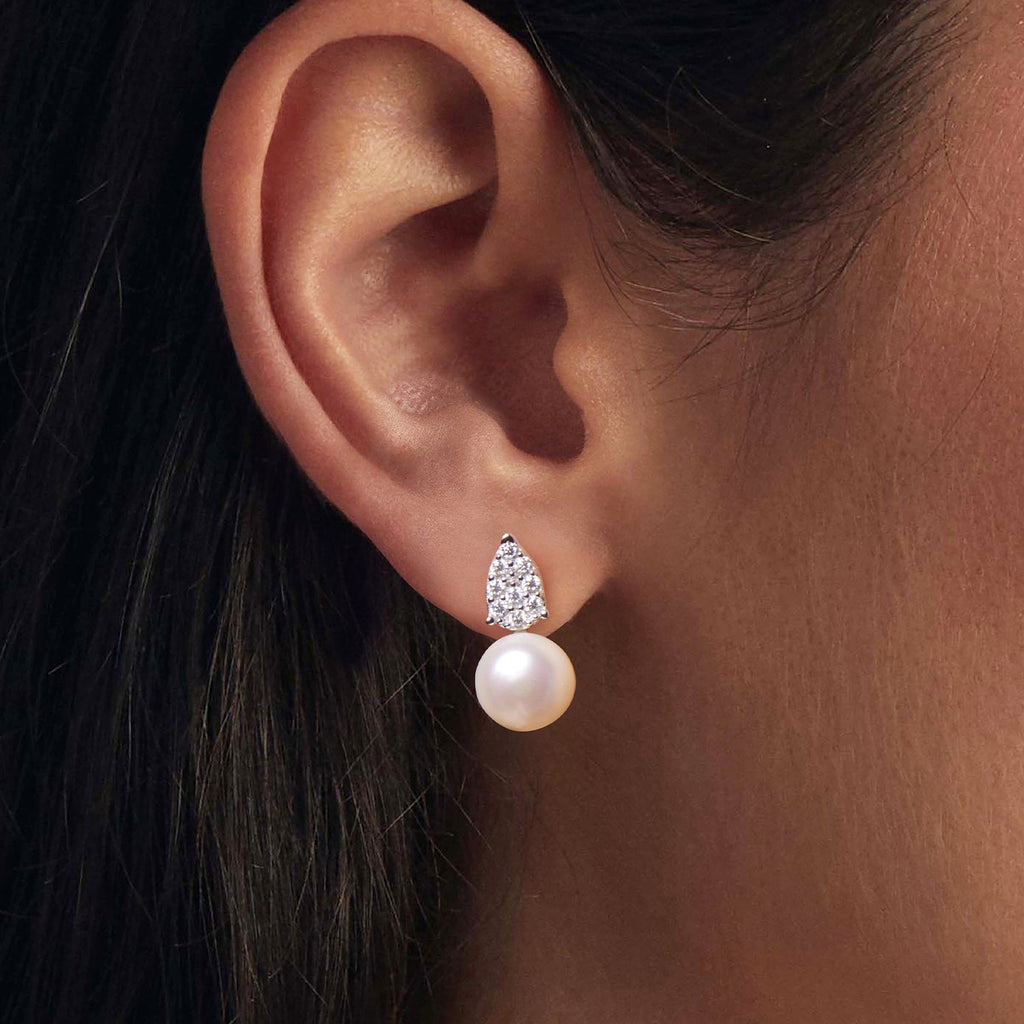 925 Sterling Silver 0.023 Carat Moissanite & Freshwater Pearl Earrings for Women