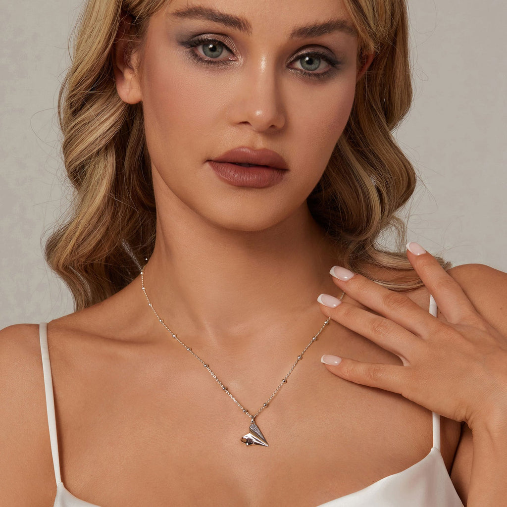 925 Sterling Silver Necklace with Transparent Glass, 18x15mm Pendant for Women