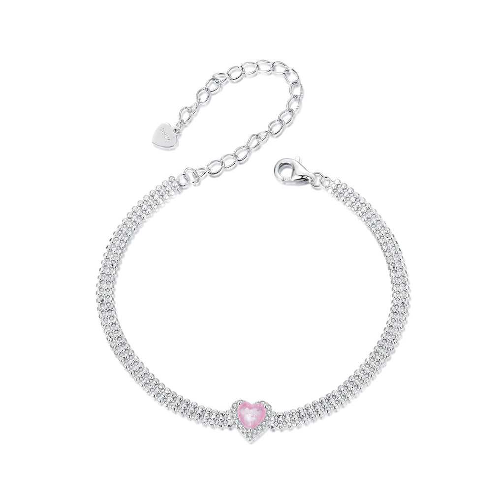 925 Sterling Silver White Gold Plated 8mm CZ Pendant Bracelet for Women