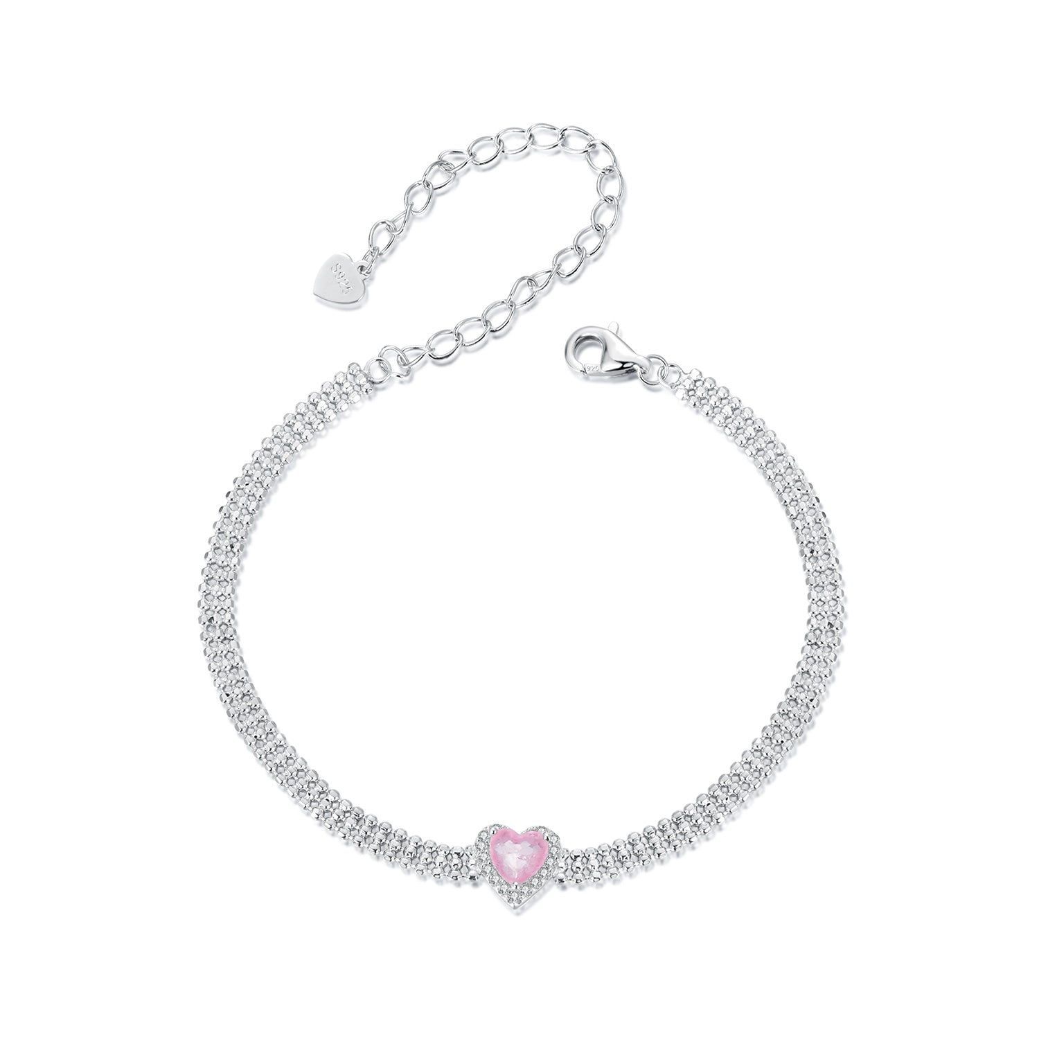 925 Sterling Silver White Gold Plated 8mm CZ Pendant Bracelet for Women