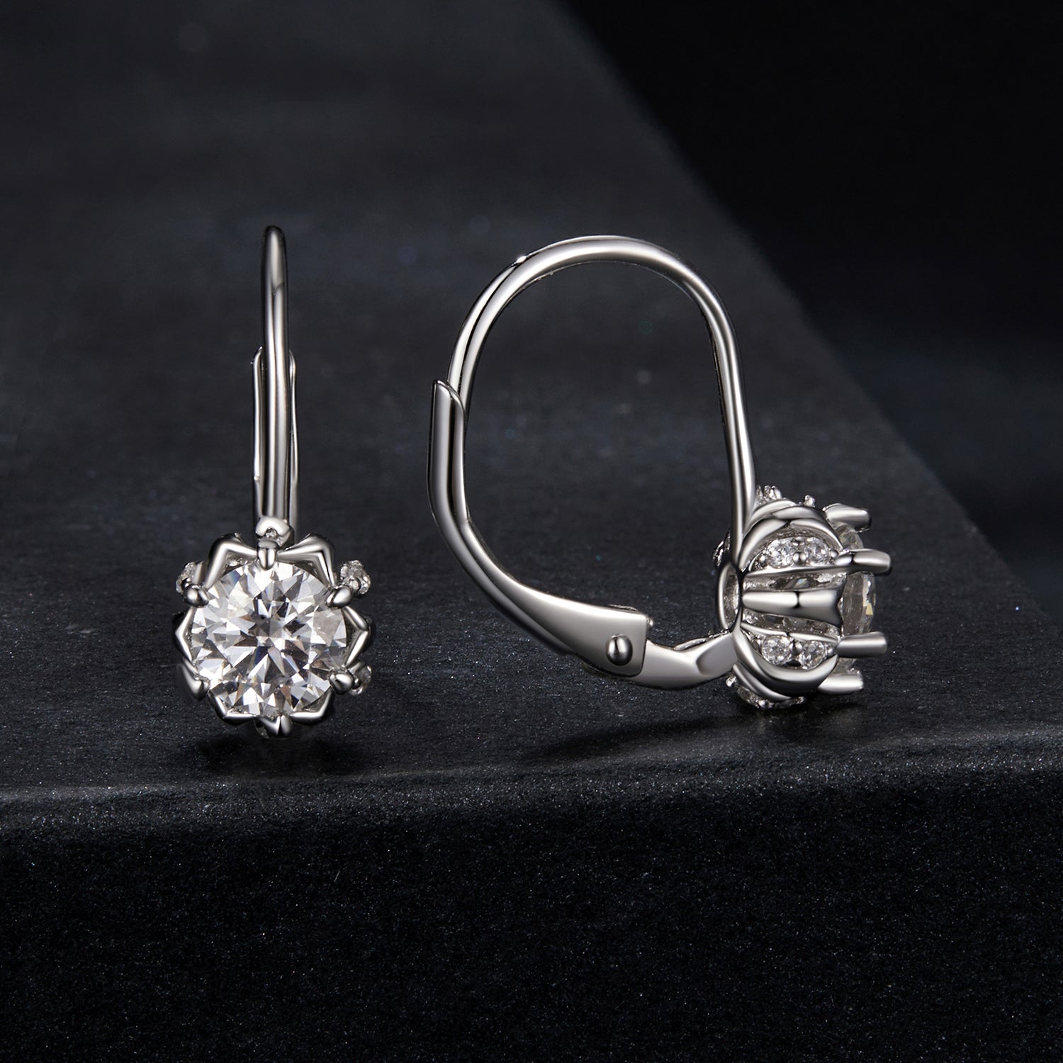 925 Sterling Silver Moissanite Earrings with CZ in White Gold, 1.8cm for Women