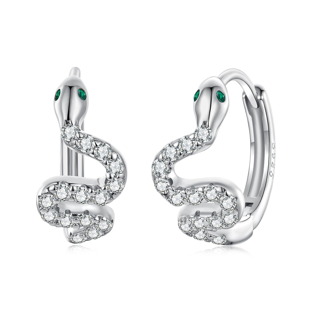 925 Sterling Silver Hoop Earrings with White Gold Plating and CZ Stones