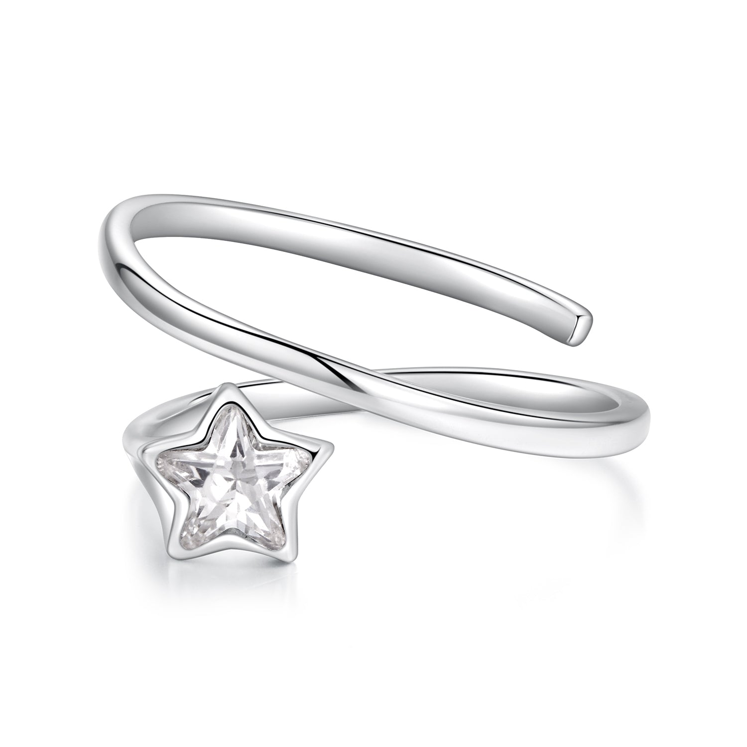 925 Sterling Silver White Gold Plated Pavé CZ Star Ring for Women