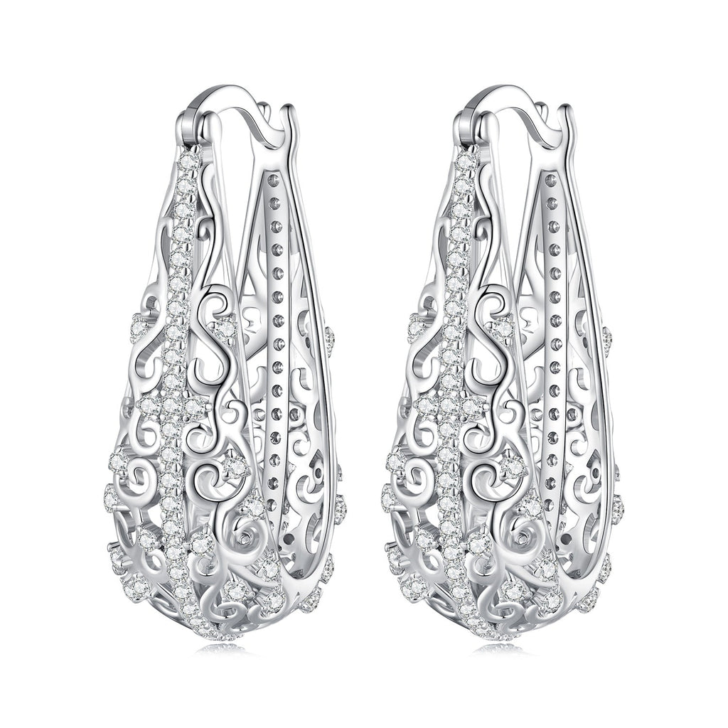 925 Sterling Silver Earrings with Pavé Set CZ, 2.5cm x 0.8cm, for Women
