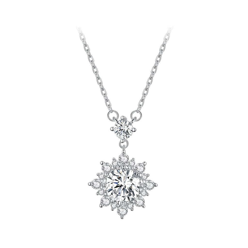 925 Sterling Silver Moissanite Necklace with Pavé Setting in Platinum, 450mm, for Women