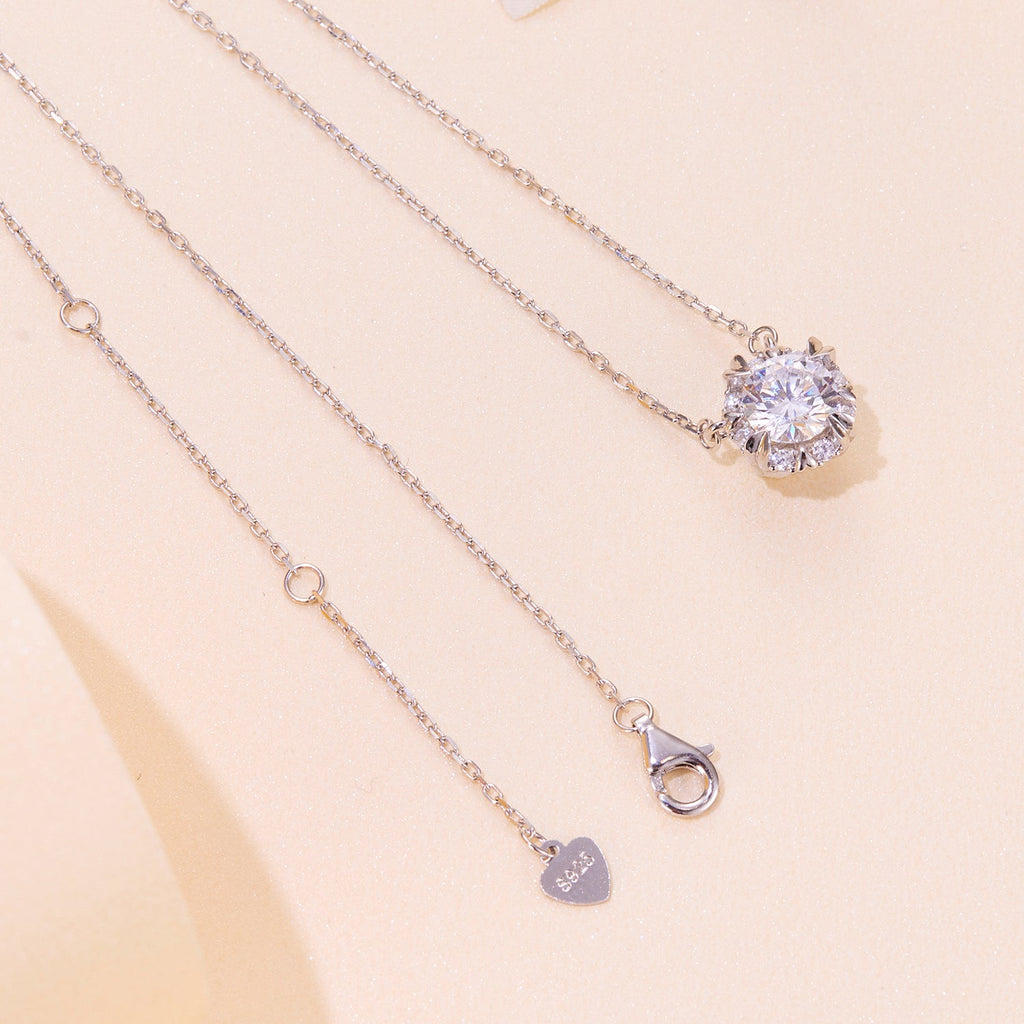 925 Sterling Silver Moissanite 1.0 Carat Necklace with Pavé Setting for Women