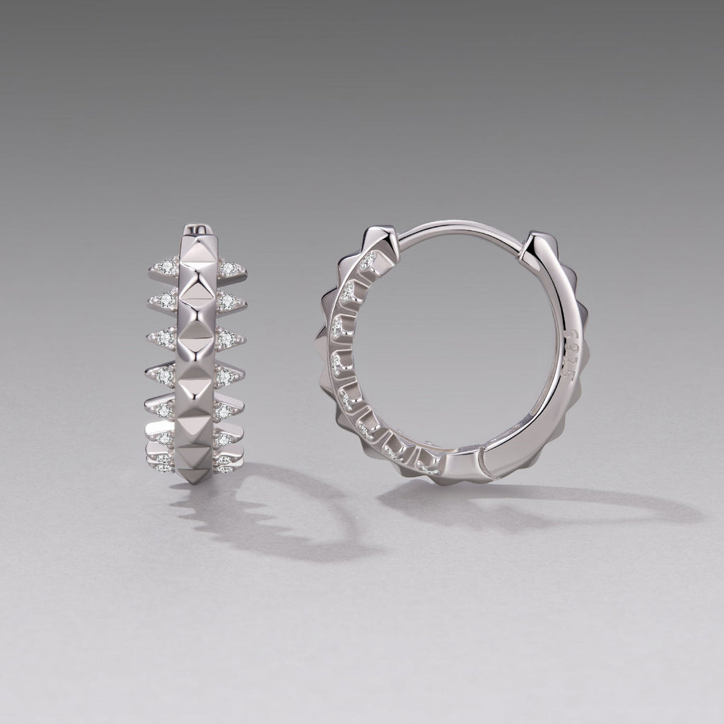925 Sterling Silver White Gold Plated 1.6cm Pavé CZ Hoop Earrings for Women