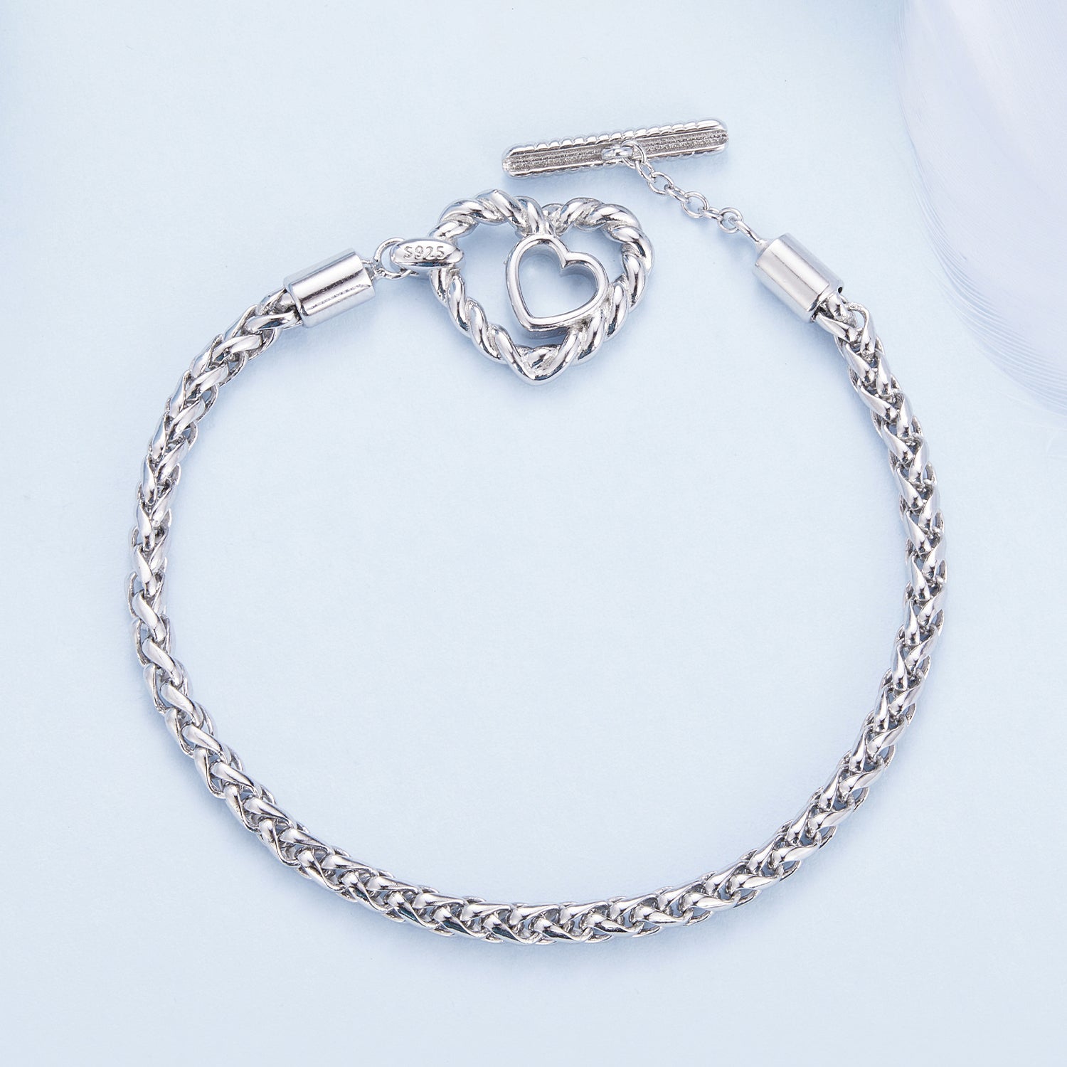 925 Sterling Silver 3.0mm Plated Platinum Bracelet Size 17.0 for Women