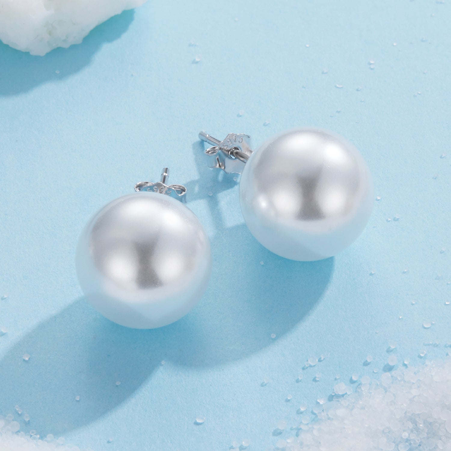 925 Sterling Silver Earrings with Quality Shell Pearl in White Gold Plating for Women