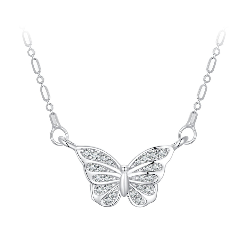 925 Sterling Silver Necklace with Pavé Setting CZ, Length 390+60mm, Pendant Size 8x15mm, for Women
