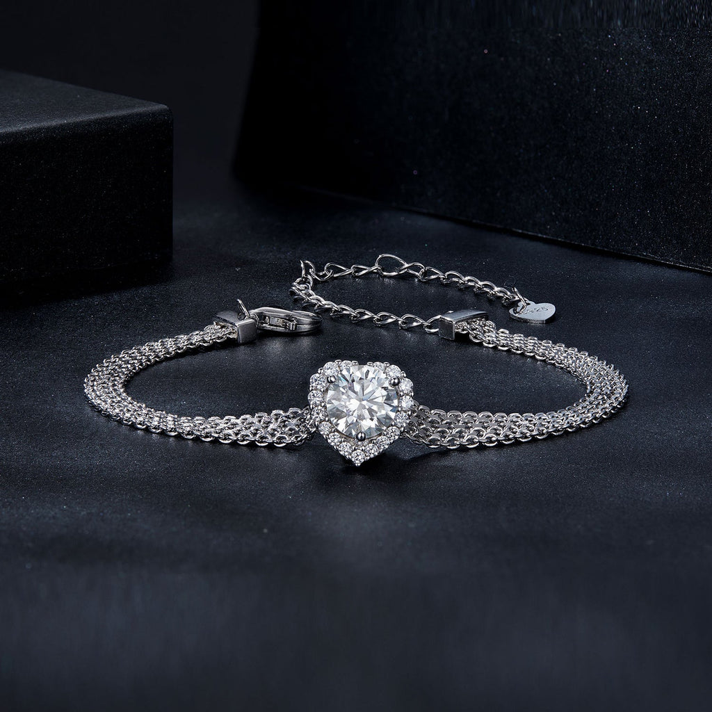 925 Sterling Silver & 1 Carat Moissanite & CZ White Gold Plated Bracelet for Women