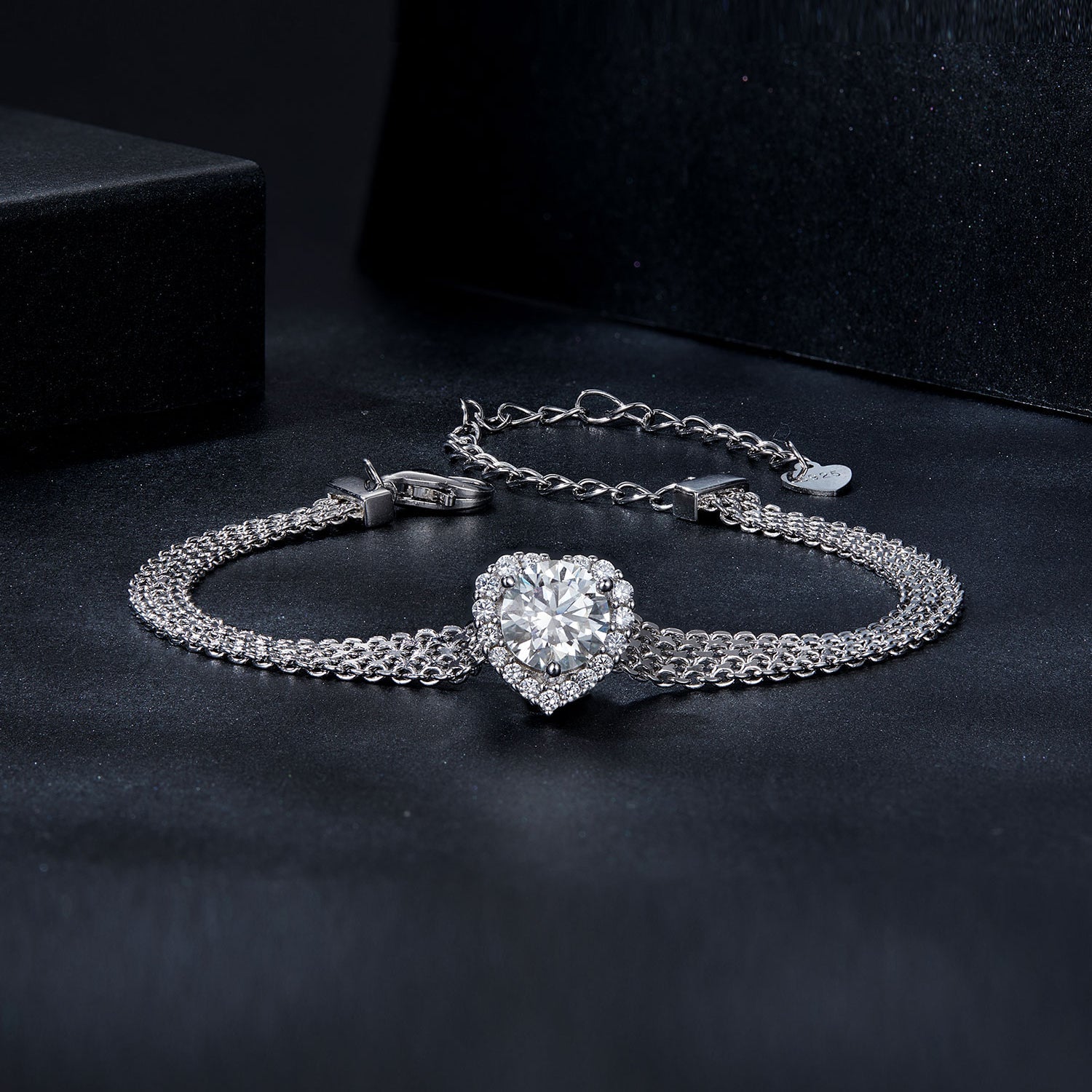 925 Sterling Silver & 1 Carat Moissanite & CZ White Gold Plated Bracelet for Women