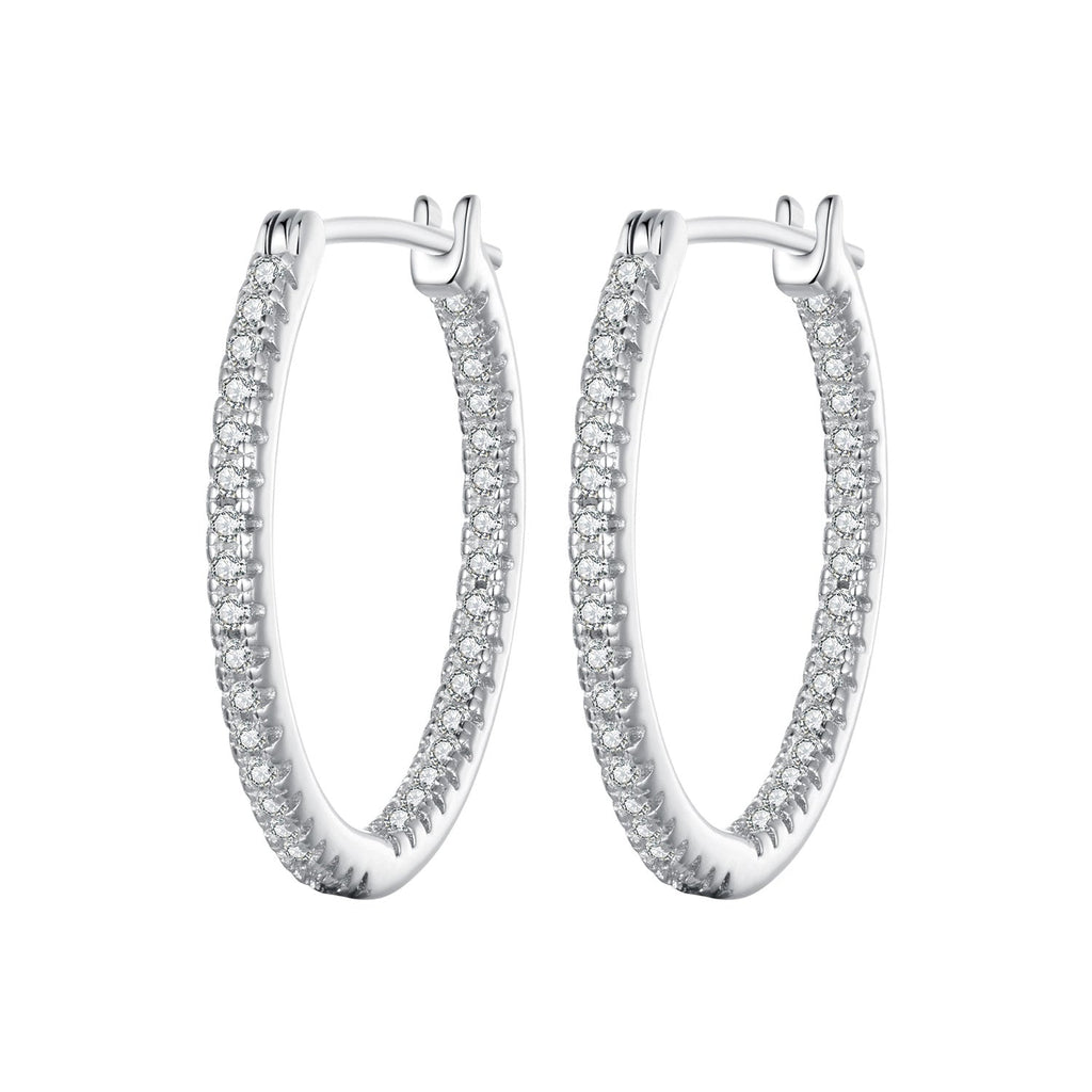 925 Sterling Silver Earrings with Pave Setting CZ in White Gold for Women