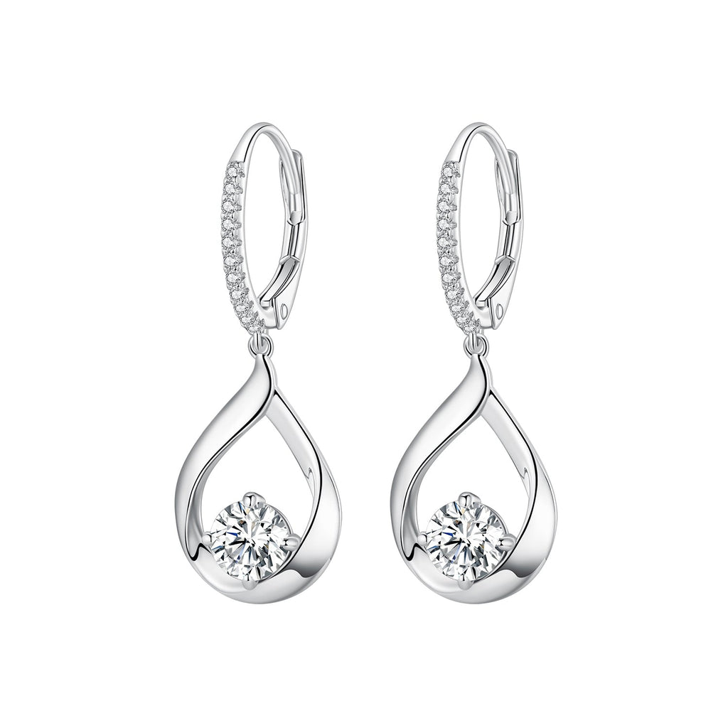 925 Sterling Silver Moissanite 0.5ct Earrings with Pavé Setting, Size 30*11mm for Women