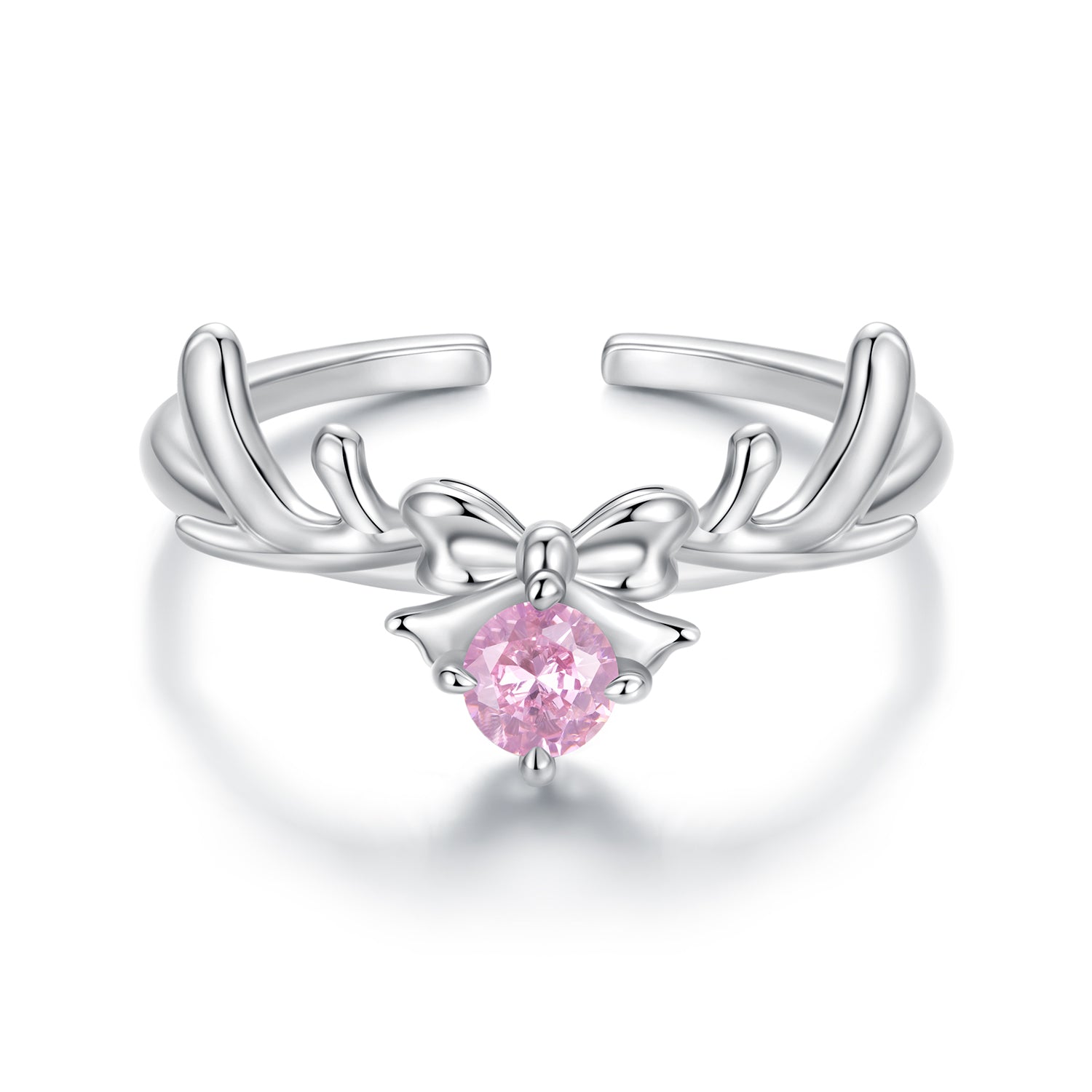 925 Sterling Silver White Gold Plated Bow-Knot Ring with CZ for Women