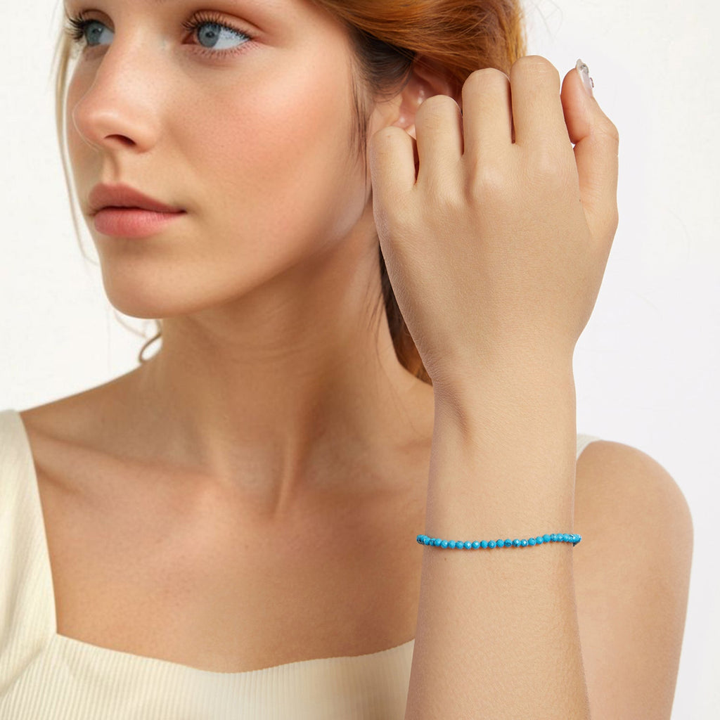 925 Sterling Silver Synthetic Turquoise Bracelet with White Gold Plating for Women