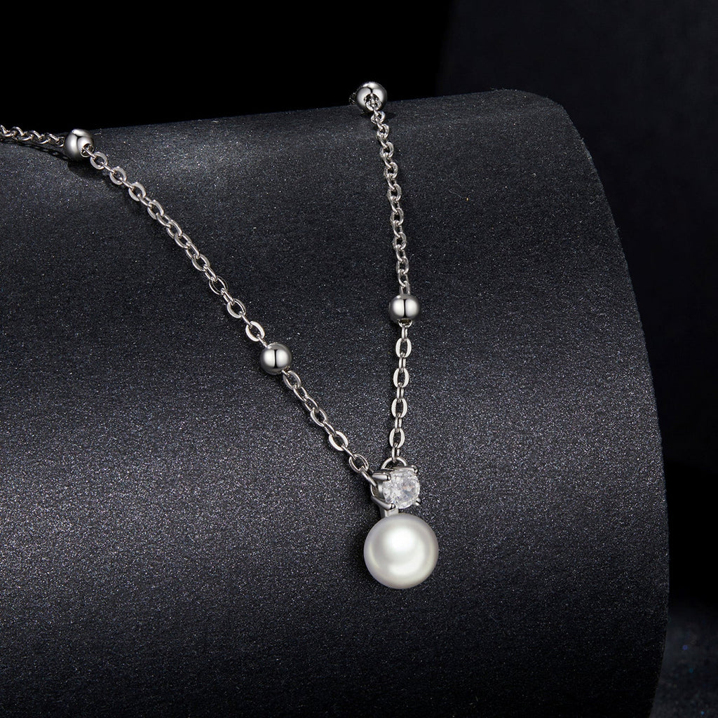 925 Sterling Silver Moissanite and Freshwater Pearl Necklace 40+5cm for Women