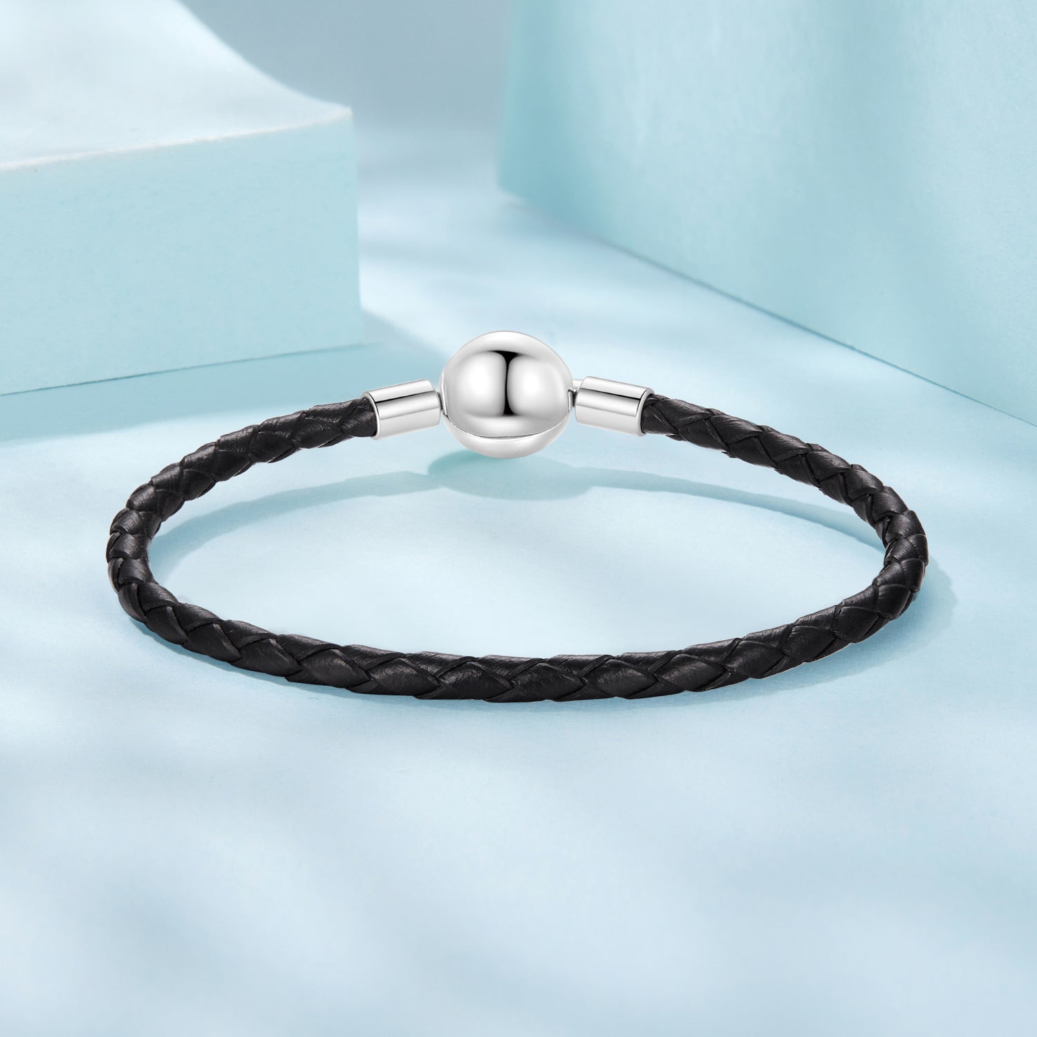 925 Sterling Silver Leather Rope Bracelet 17cm for Men