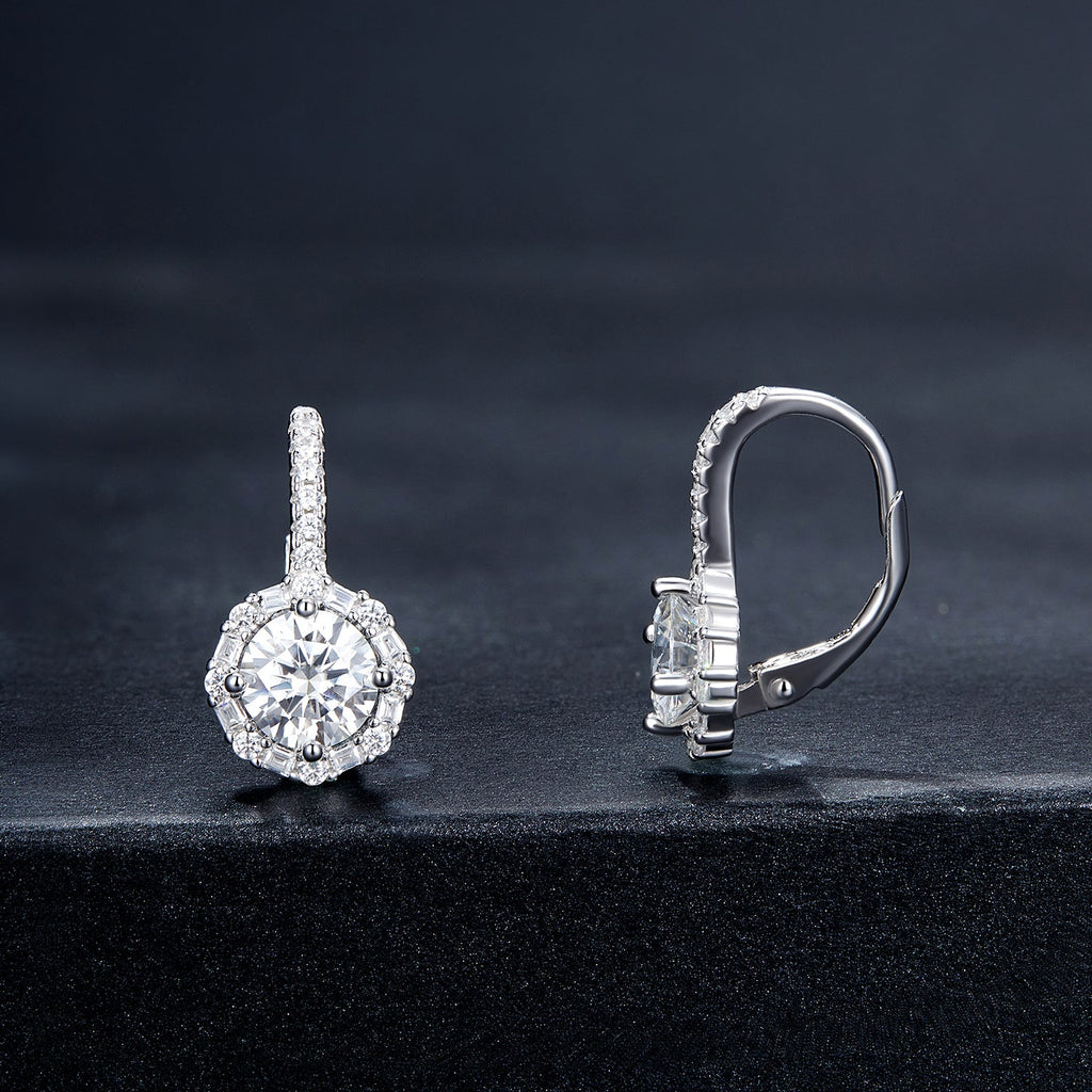 925 Sterling Silver Moissanite Earrings with Pavé Setting, 1.9x1.0cm for Women