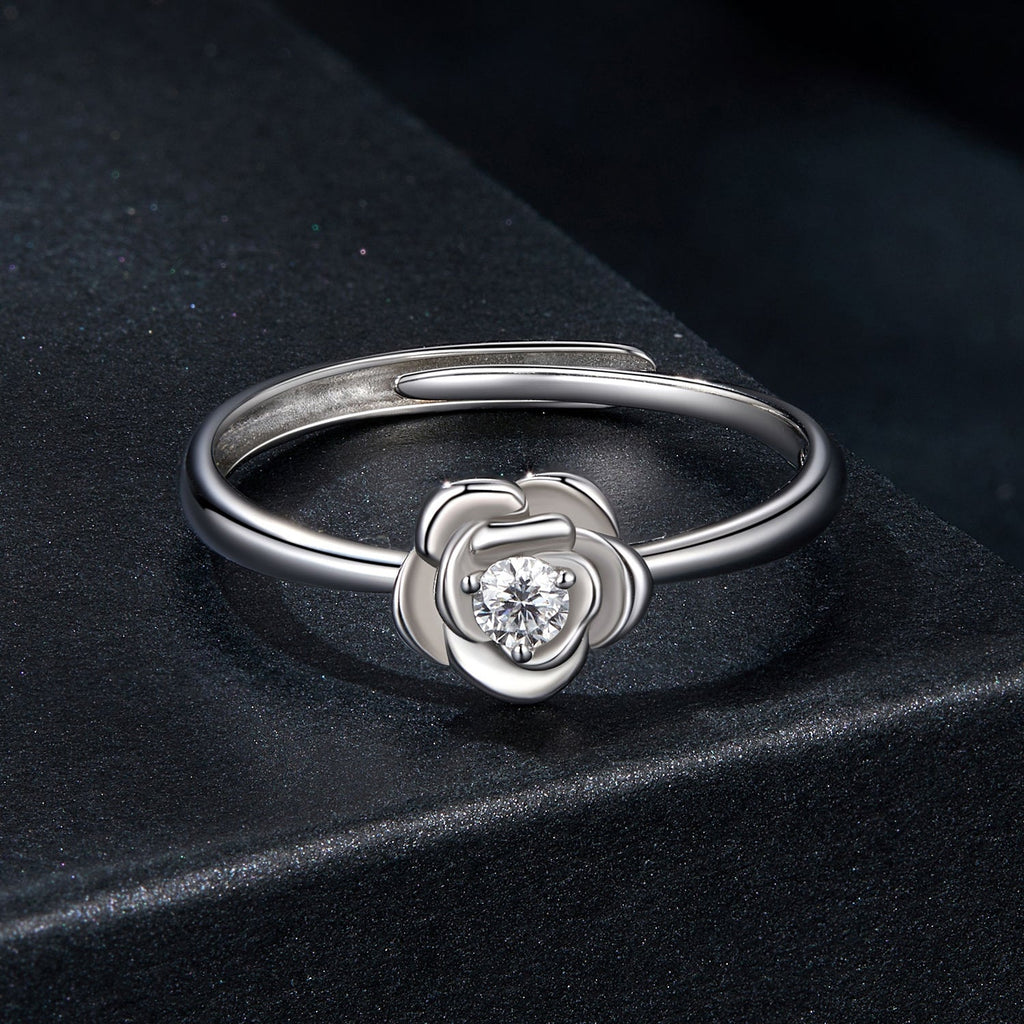925 Sterling Silver White Gold Plated Moissanite Ring Size E for Women