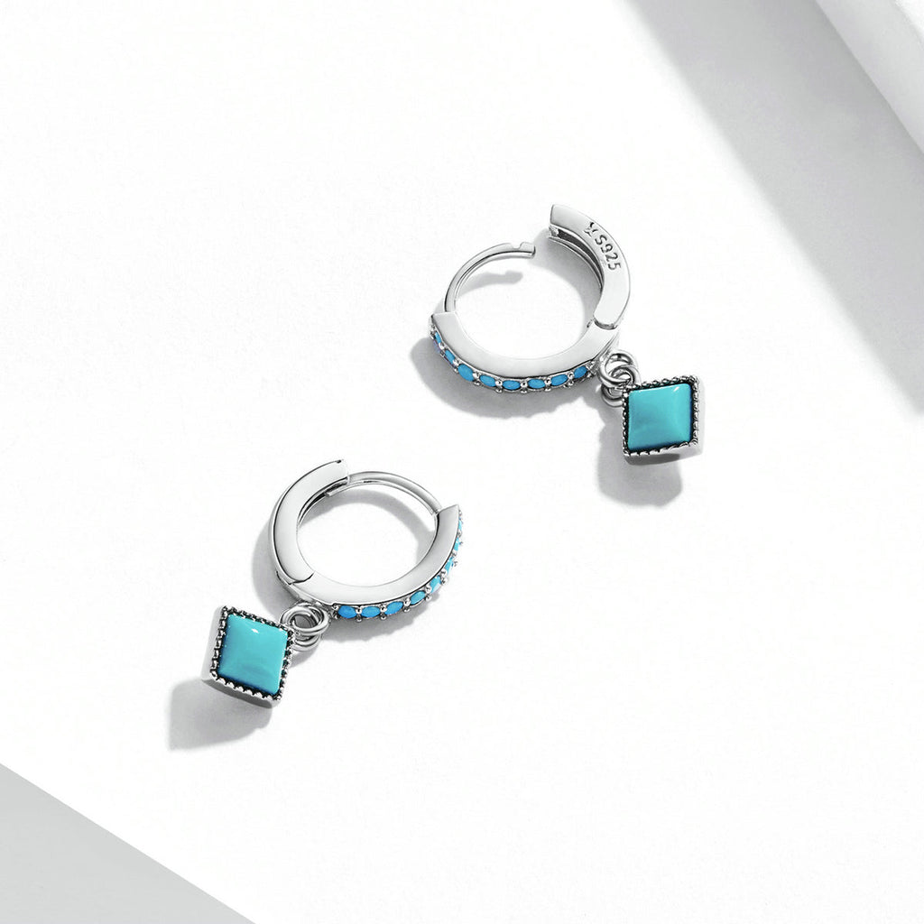 S925 Sterling Silver Turquoise Earrings - 2.1*0.7cm for Women