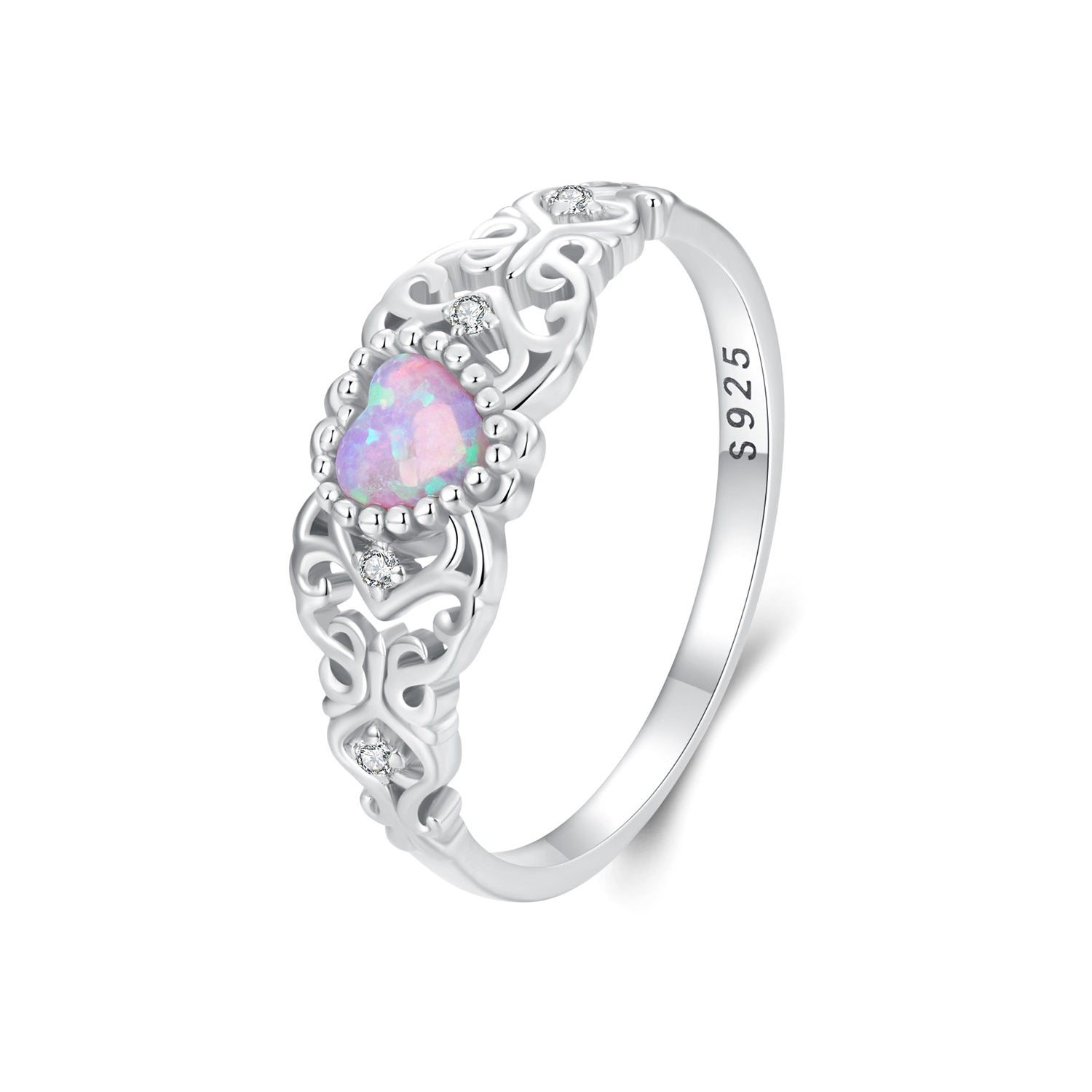 925 Sterling Silver Opal and CZ Stackable Ring in Size 6 for Women