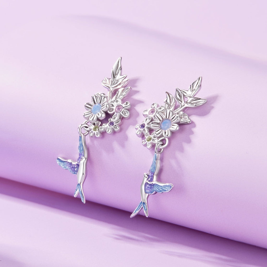 925 Sterling Silver Earrings with Nano Opal Stone and White Gold Plating