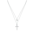 925 Sterling Silver Adjustable Platinum Plated Necklace with CZ - 1.4cm for Women