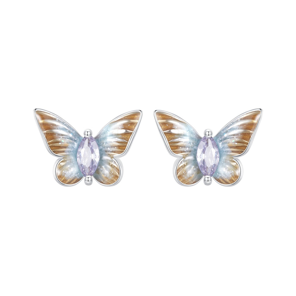 925 Sterling Silver Earrings with Enamel and Pavé Set CZ, 7x10mm, White Gold Plated for Women