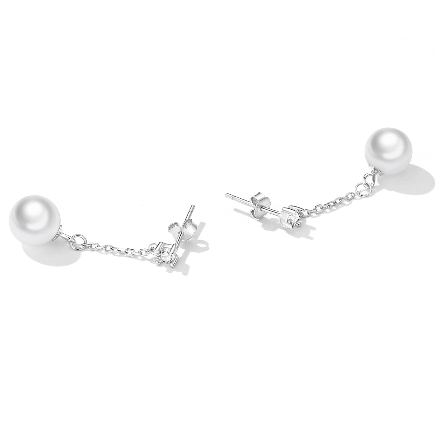 925 Sterling Silver Earrings with Pavé Setting CZ & Quality Shell Pearl