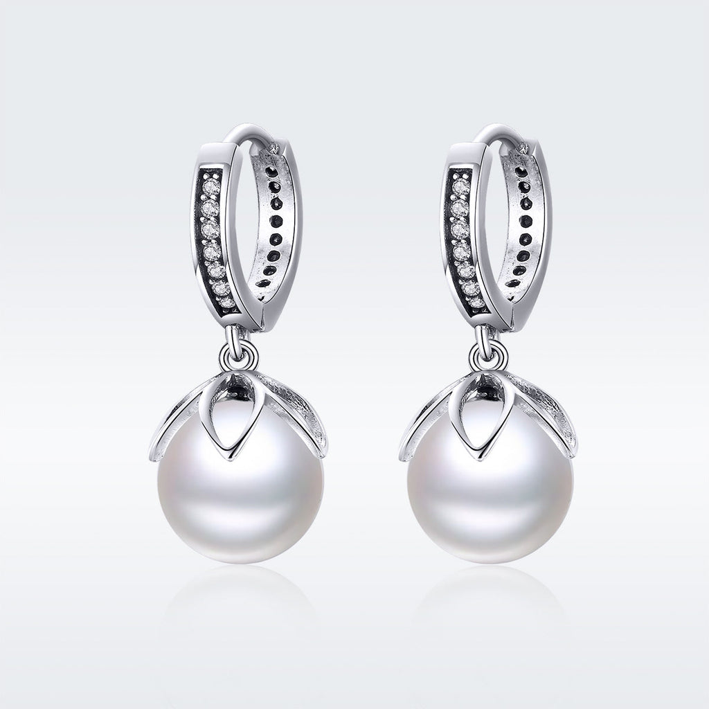 925 Sterling Silver Earrings with Quality Shell Pearl and CZ for Women
