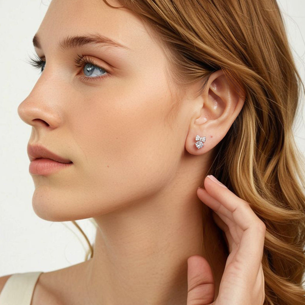 925 Sterling Silver Earrings with CZ and White Gold Plating for Women
