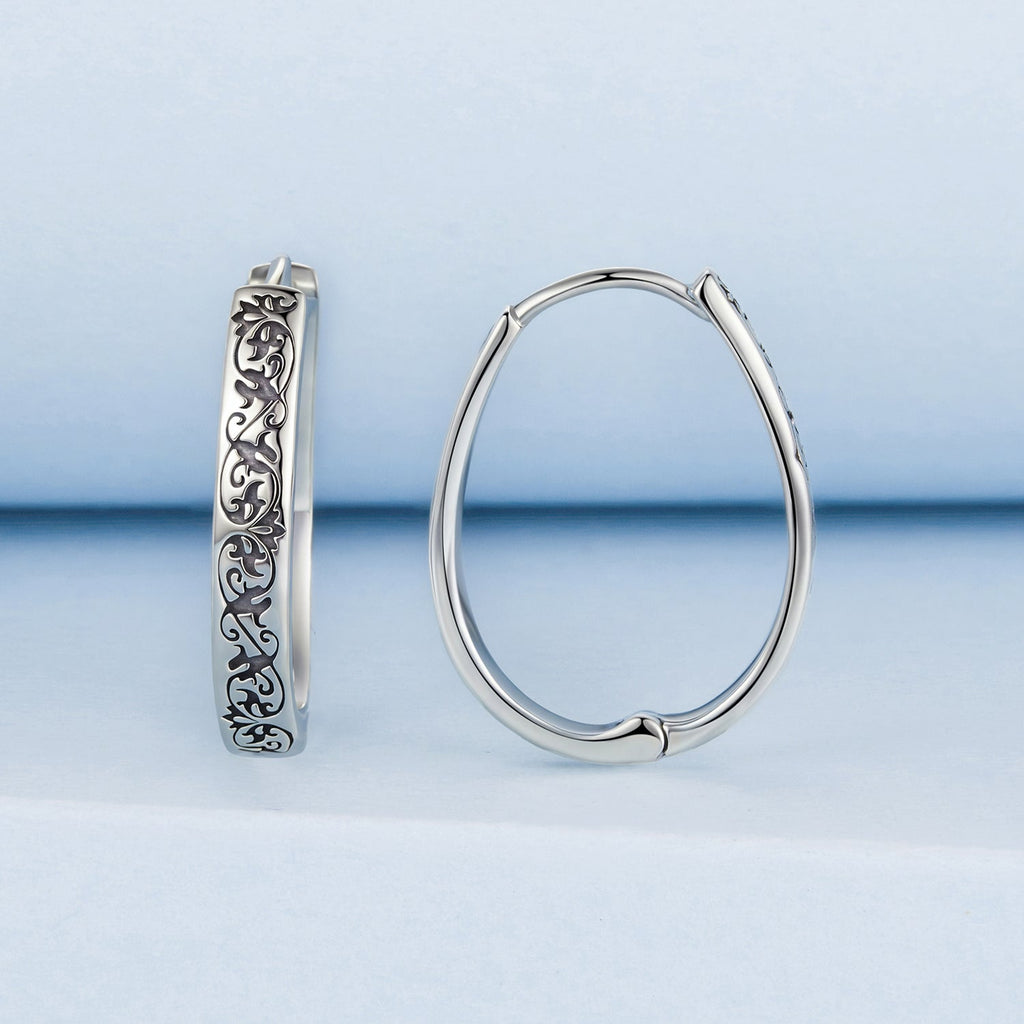 925 Sterling Silver Earrings for Women - 2.0*0.3cm, Inner Diameter 1.7cm, Oxidized Silver