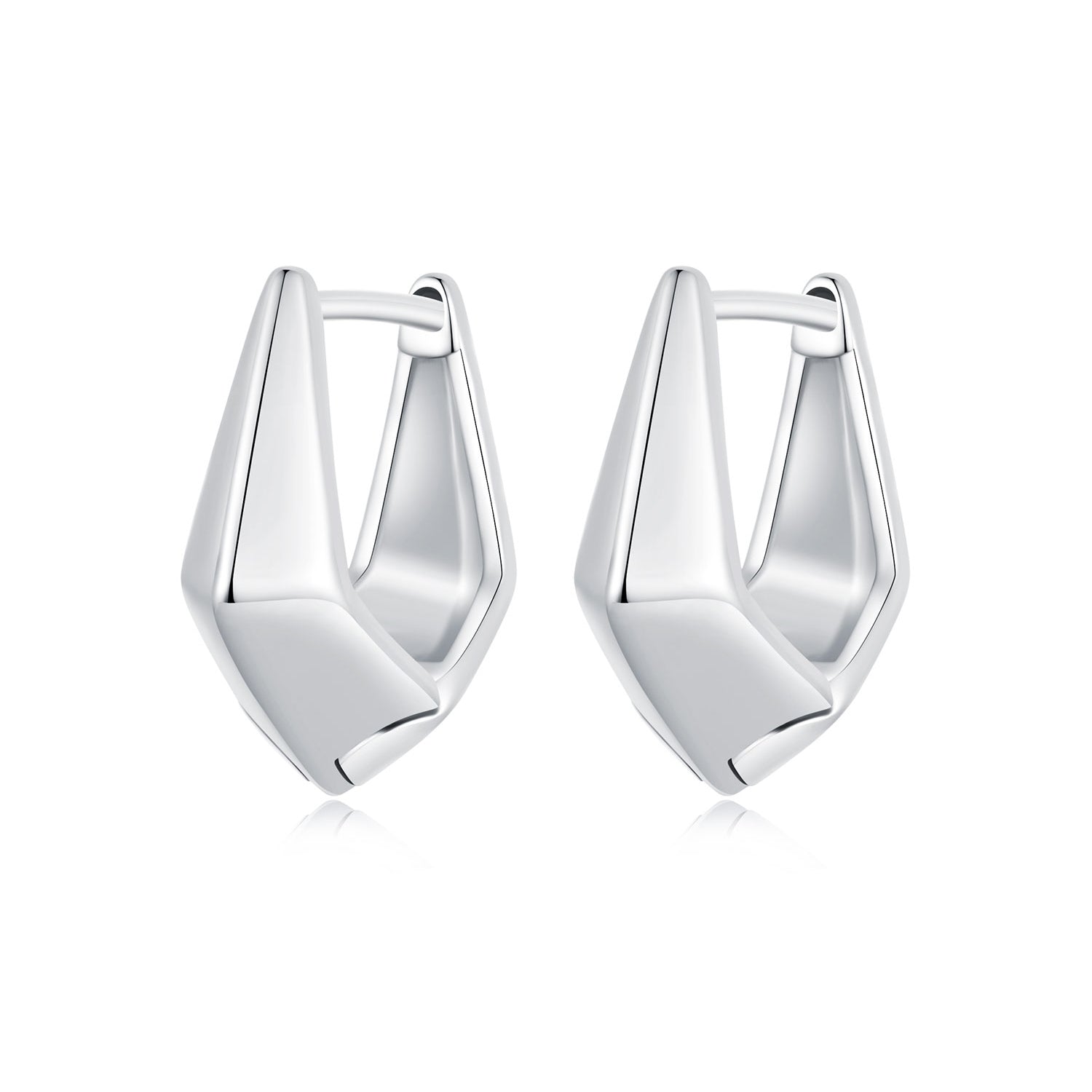 925 Sterling Silver White Gold Plated Earrings 14x6.5mm for Women