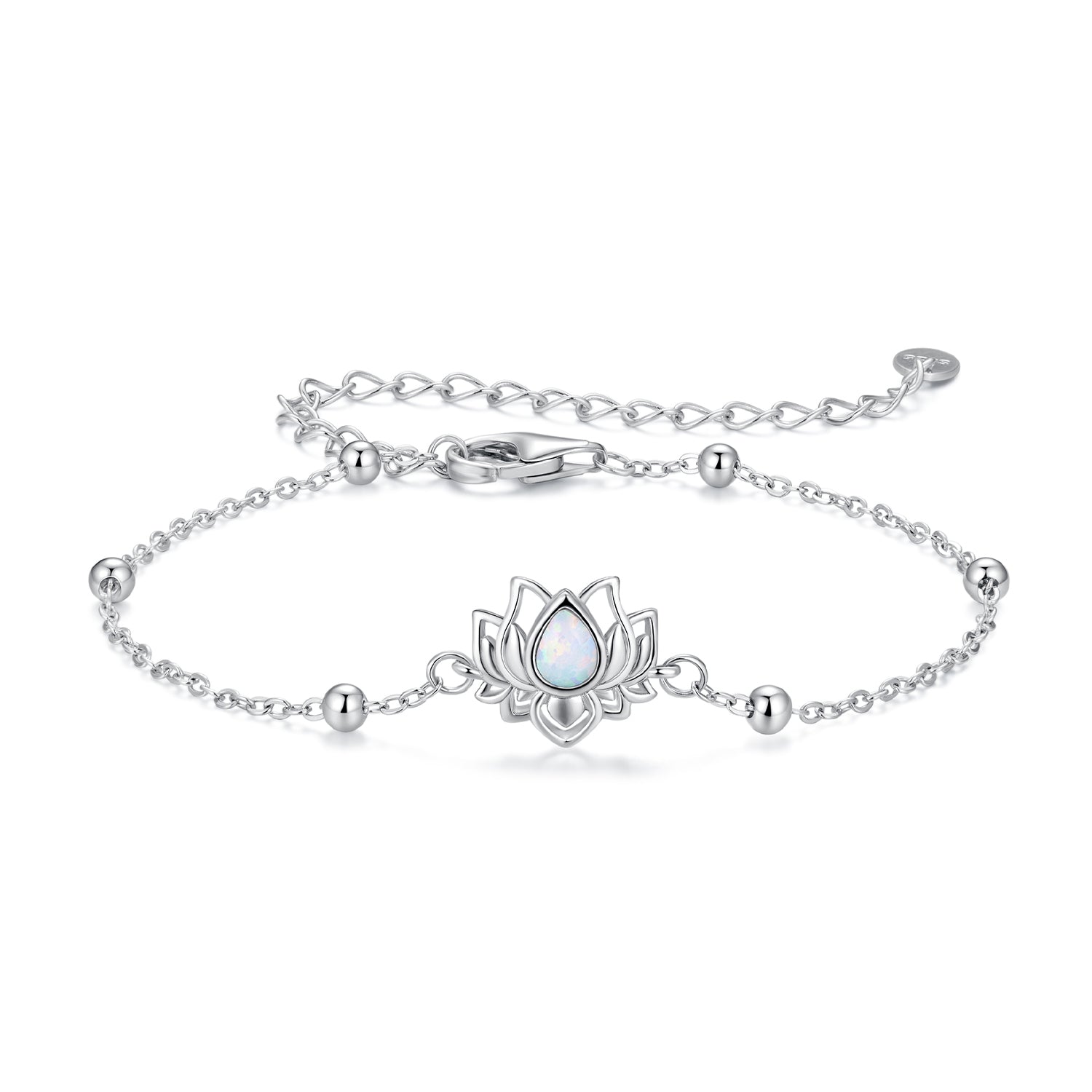 925 Sterling Silver White Gold Plated Bracelet with Synthetic Opal - Length 15+6cm for Women