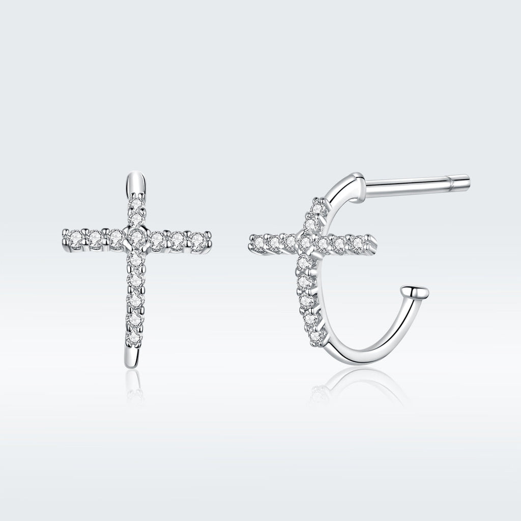 S925 Sterling Silver Earrings with Pavé Set CZ in Platinum Finish