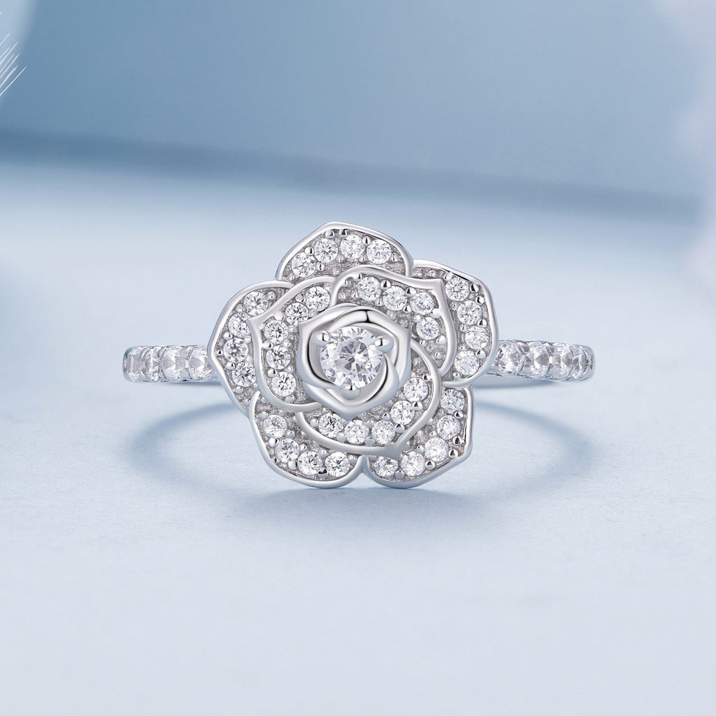 925 Sterling Silver Pavé Set CZ Platinum Plated Ring Size 6 for Women