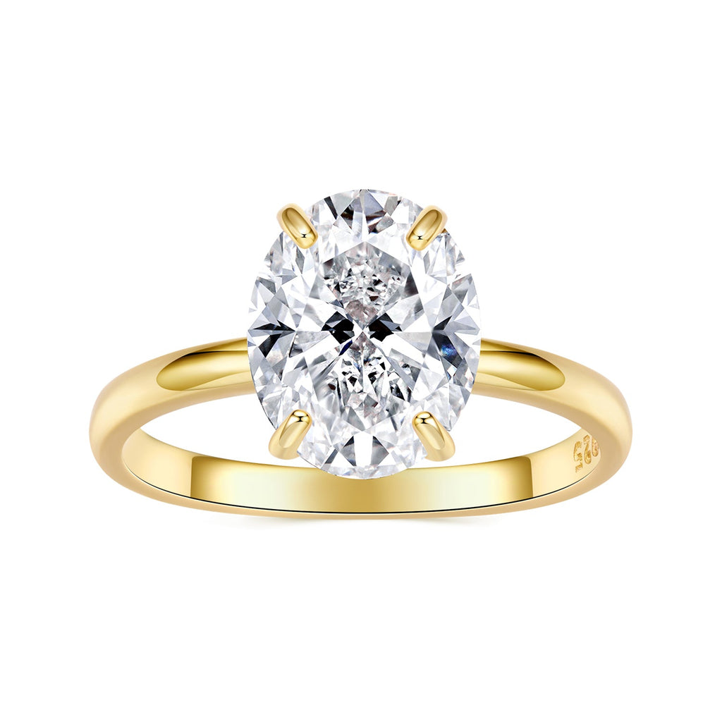 925 Sterling Silver 3.5 Carat Oval Zircon Ring with White Gold Plating for Women