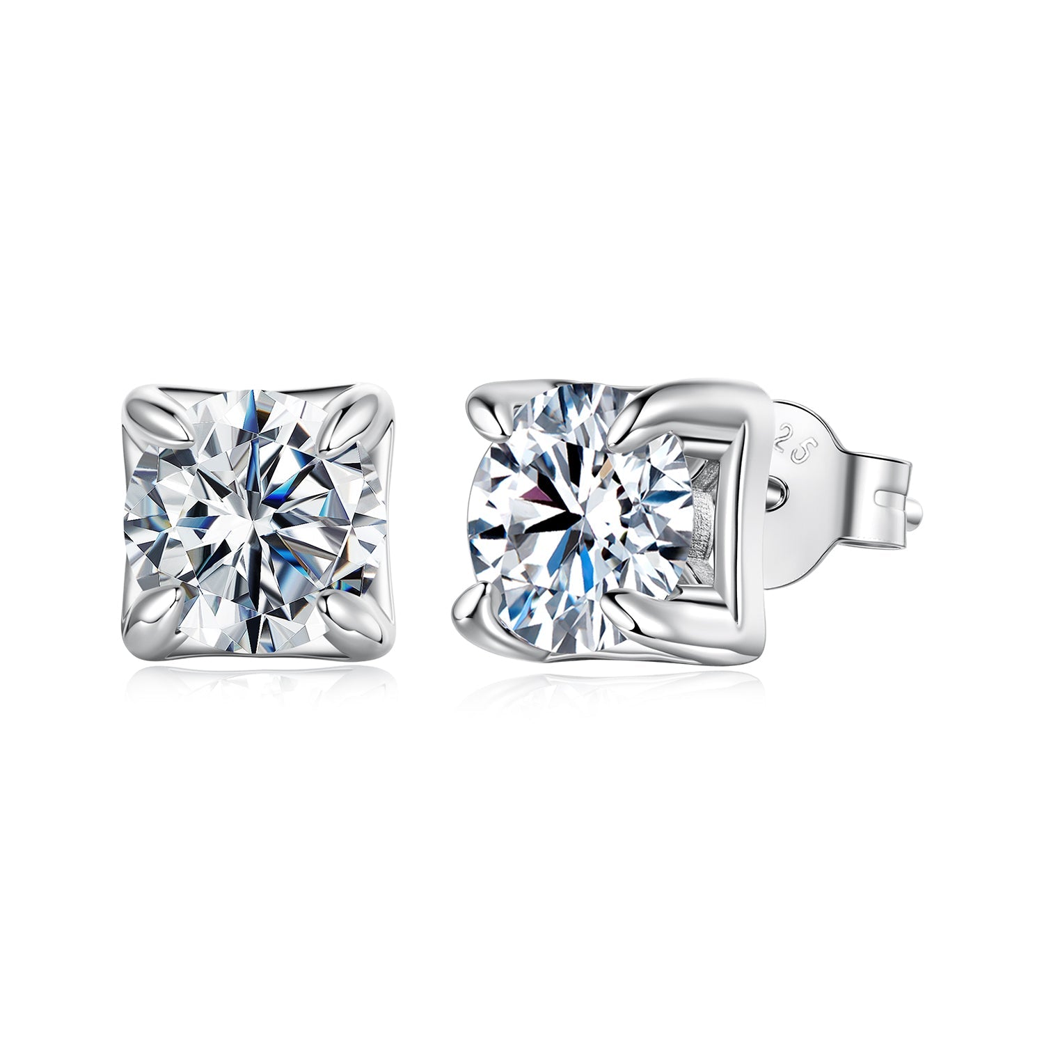 925 Sterling Silver & Moissanite Earrings - White Gold Plated, 0.5ct, Style S for Women