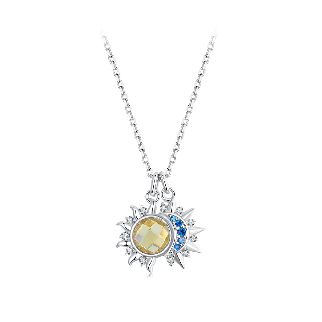 925 Sterling Silver Necklace with Transparent Glass and Pavé Setting CZ - Length 450mm