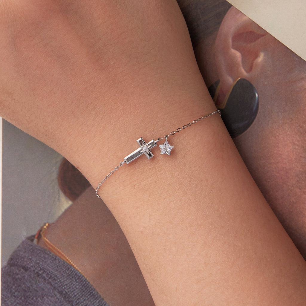 925 Sterling Silver Bracelets with Pavé Setting CZ, Length 15+6cm, White Gold Plated for Women