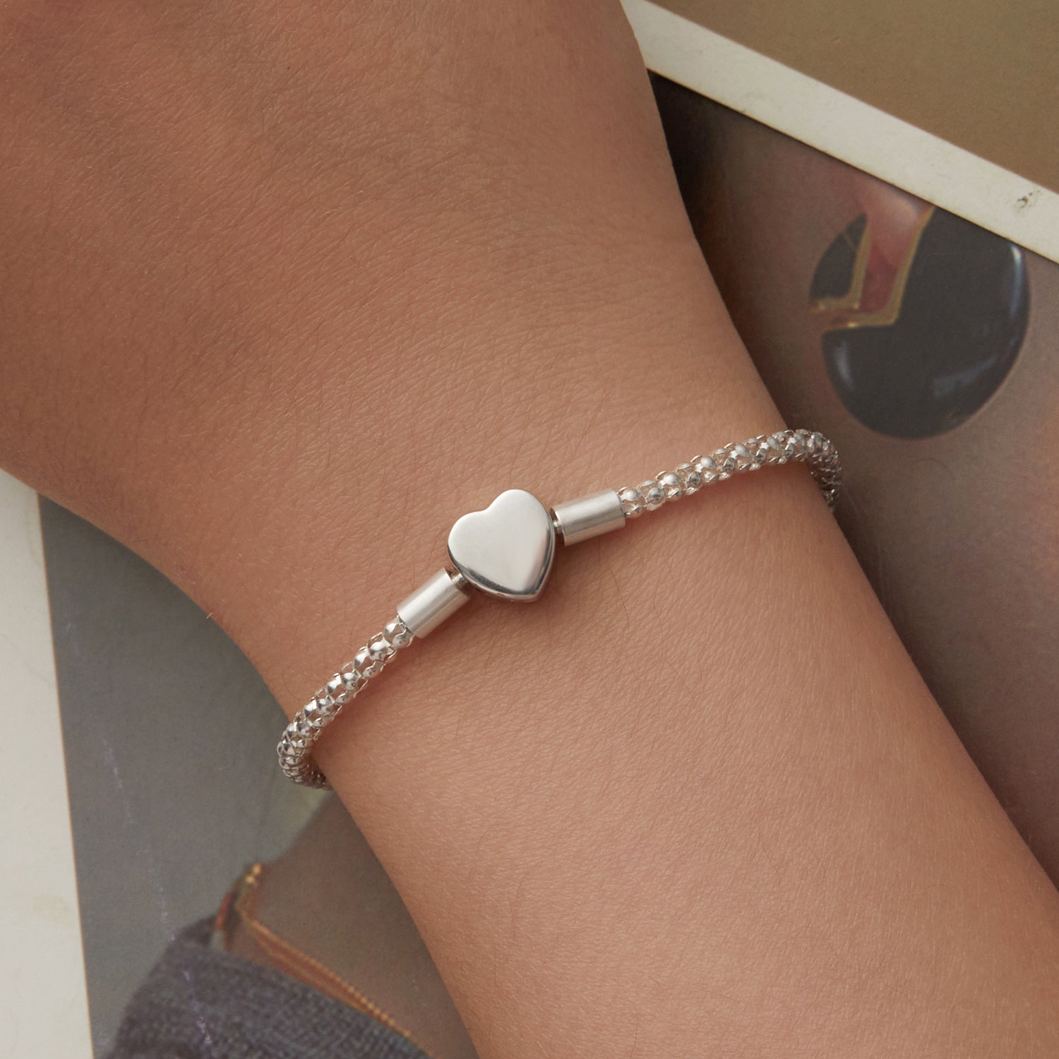 925 Sterling Silver Bracelet 17cm Heart-shaped 1.0cm for Women