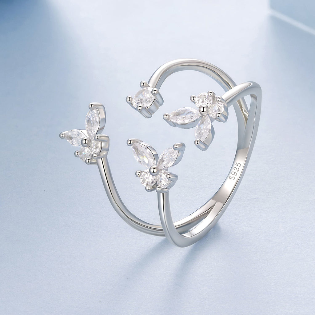 925 Sterling Silver Pavé Setting CZ White Gold Plated Ring 0.18cm for Women