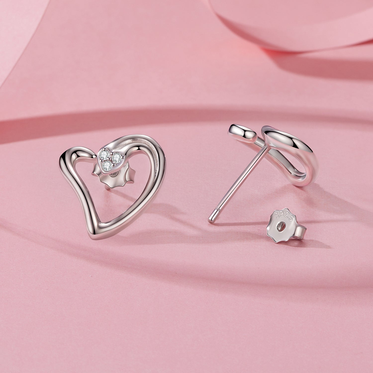 925 Sterling Silver Earrings with CZ in White Gold Plating - 1.4x1.2cm for Women