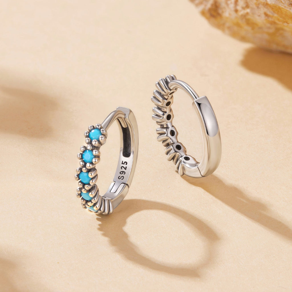 925 Sterling Silver Turquoise Earrings for Women 1.4x0.5cm