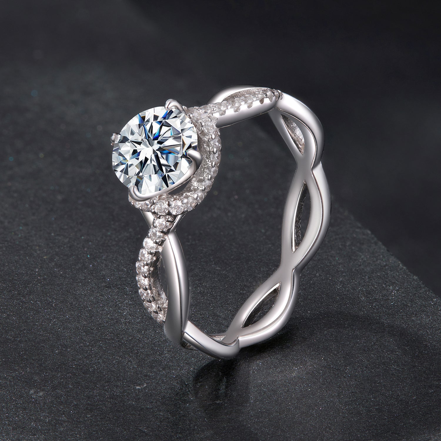 925 Sterling Silver Moissanite Ring in Size 7 with Pavé Setting for Women