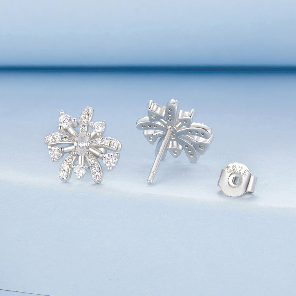 925 Sterling Silver Earrings with Pavé Set CZ in White Gold Finish, 1.1*1.0cm